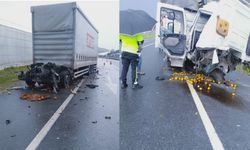 Alanya’da kazada kamyon TIR’a saplandı