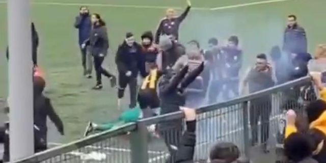 Beykoz’da amatör lig maçında kavga: Tekmeler yumruklar havada uçuştu