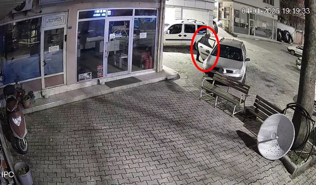 İş yeri önünde duran çiçeği çaldı