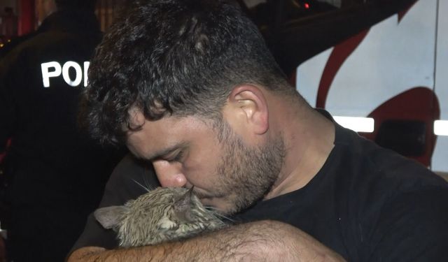 Yangında dairede mahsur kalan kedi 'Duman'ı itfaiye kurtardı