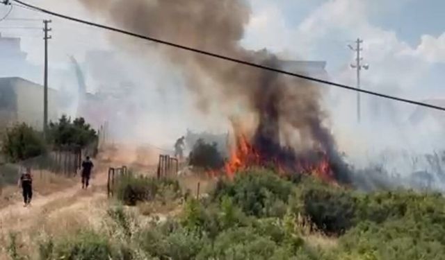 Anız tarlasındaki yangın, yerleşim yerlerine sıçramadan söndürüldü