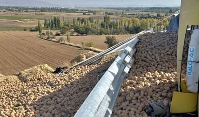 Patates yüklü TIR devrildi