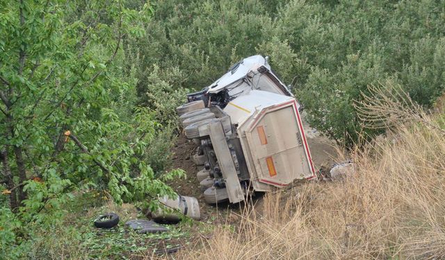 TIR elma bahçesine uçtu, sürücü öldü