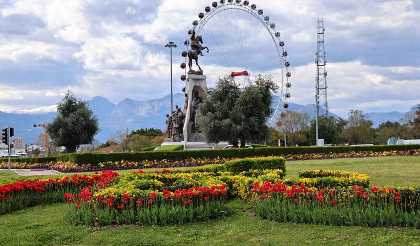 Baharın müjdecisi laleler Antalya sokaklarını renklendirdi