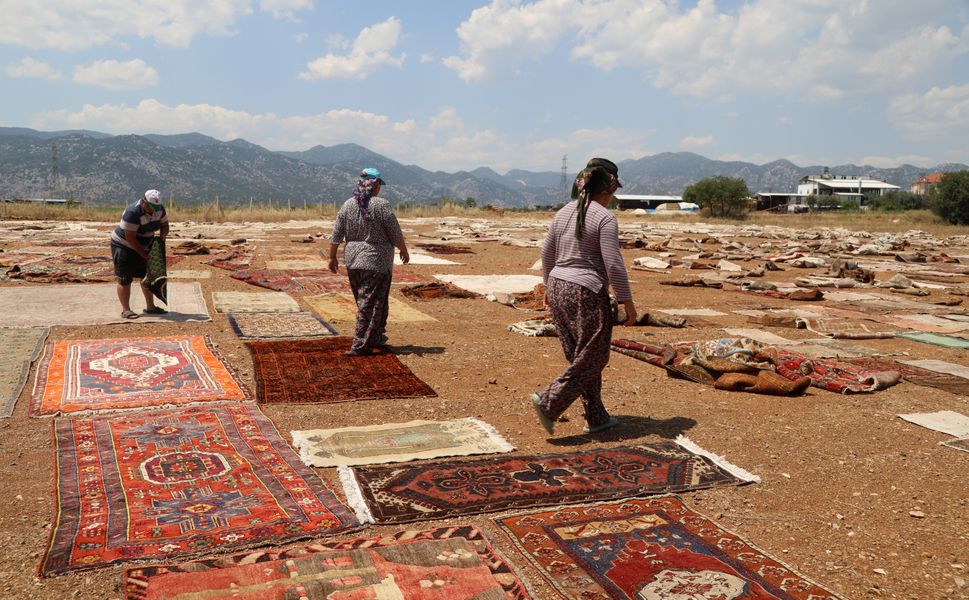 Antalya güneşinde soldurulan tarihi halılar, ABD ve Avrupa'da duvarları süslüyor