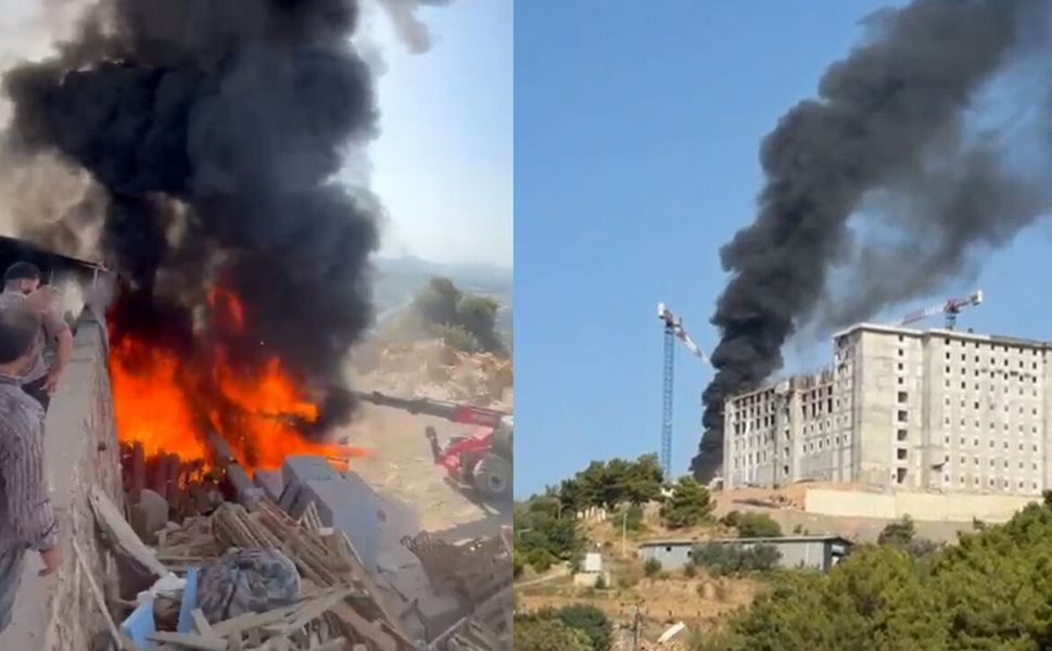 Alanya'da üniversite inşaatında yangın